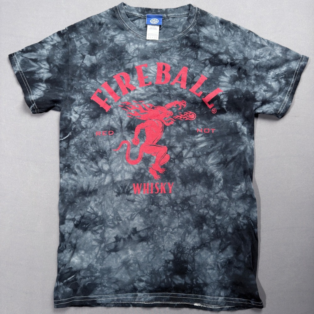 Fireball Whisky T-Shirt‎ Tie Dye Graphic Tee Red Devil Small